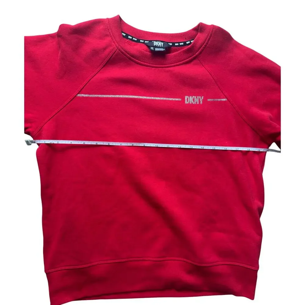 DKNY Women's Rhinestone Logo Fleece Sweatshirt NWT RED SIZE XS - Picture 9 of 10